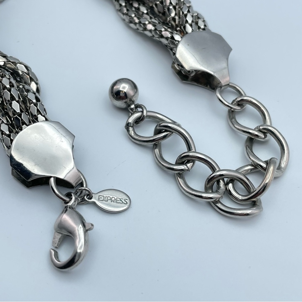 Express Silver Tone Braided Chain Statement Neckl… - image 5